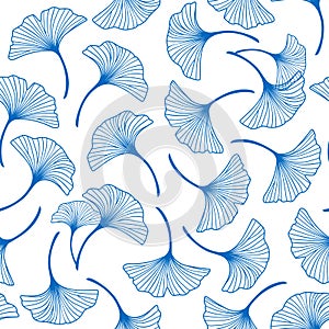 Seamless pattern with blue ginkgo leaves