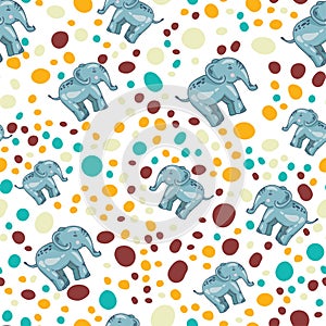 Seamless Pattern of blue or grey elephants. Background with elephants. Children`s pattern. Background of cute elephants. doodle