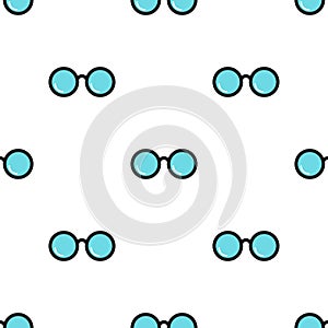 Seamless pattern with blue hipster glasses on white background