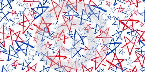 Seamless pattern with blue, red, white stars