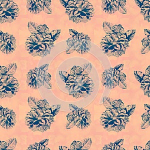 seamless pattern with blue shades of dahlia flowers and watercolor texture