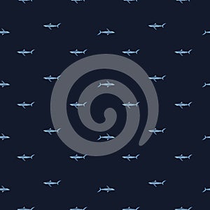 Seamless pattern Blue shark on black background. Texture of marine fish for any purpose