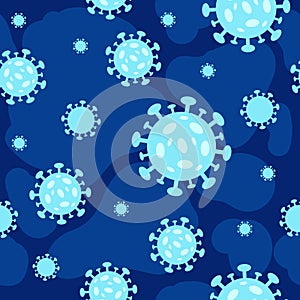 Seamless pattern of blue viruses of the bacteria coronavirus