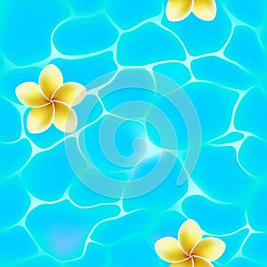 Seamless pattern of blue water in pool and flowers