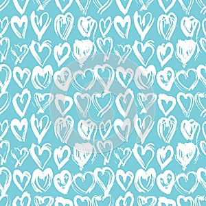 Seamless pattern blue white heart brush strokes lines design, abstract simple scandinavian style background grunge texture. trend