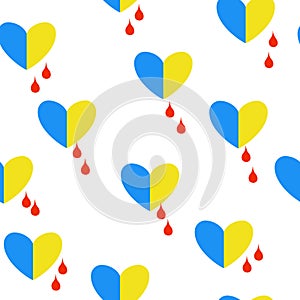 Seamless pattern blue yellow hearts and blood drops. Love and crying symbol repetition motif, vector eps 10