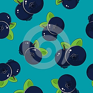Seamless Pattern ,Blueberries on Azure Background