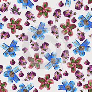 Seamless pattern with bluew metal flowers illustration photo