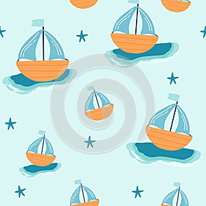 seamless pattern. boat Seamless vector pattern with anchors. Seamless pattern can be used for wallpaper, pattern fills