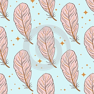 Seamless pattern in boho style. Feather decoration indian tribal