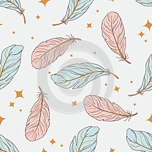 Seamless pattern in boho style. Feather decoration indian tribal