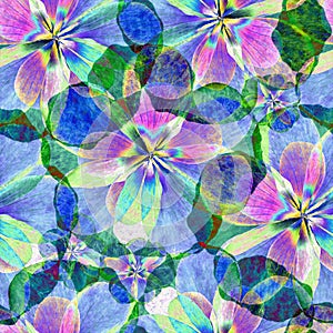 Seamless pattern in bold color concept. Surreal vivid flowers with atypical colors, psychedelic-inspired floral pattern photo