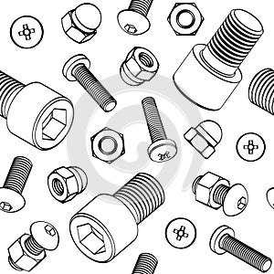 Seamless pattern with bolts and nuts