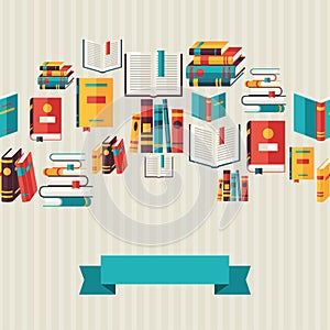 Seamless pattern with books in flat design style