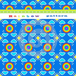 Seamless pattern and a border with a rainbow, sun and clouds.