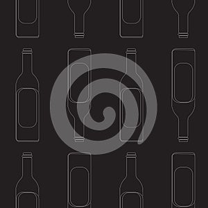 Seamless pattern of bottle of wine. White bottles on black background. Design element for tasting, menu, wine list