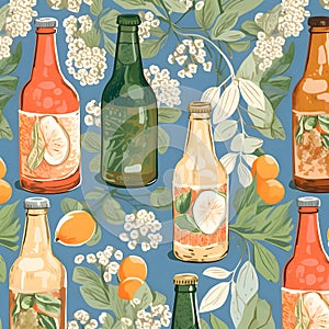 Seamless pattern with bottles of alcoholic beverages. Vector illustration