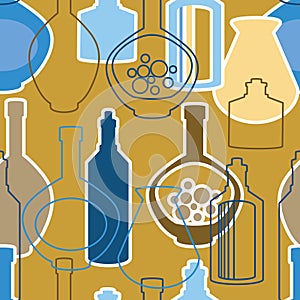 Seamless pattern with bottles and kettles