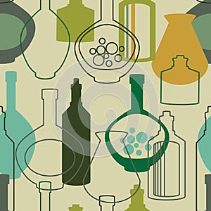 Seamless pattern with bottles and kettles