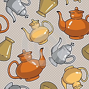 Seamless pattern with bottles and kettles