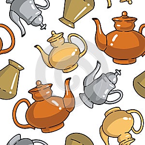 Seamless pattern with bottles and kettles