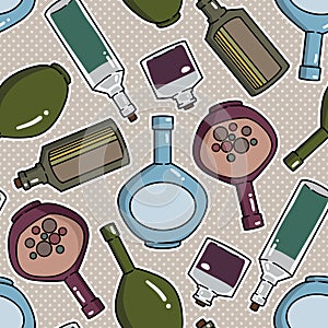 Seamless pattern with bottles and kettles