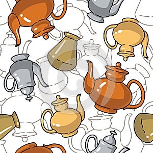 Seamless pattern with bottles and kettles