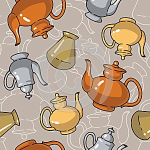 Seamless pattern with bottles and kettles