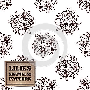 Seamless pattern with bouquet of lilies