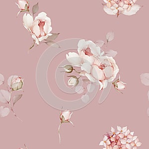 Seamless pattern with bouquets of flowers. Spring roses in watercolor style