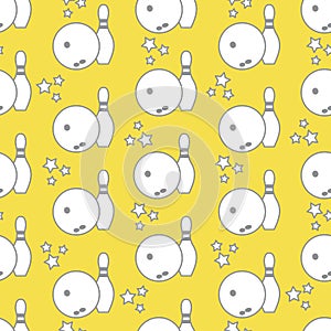 Seamless pattern with bowling pins and bowls