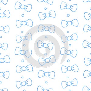 Seamless pattern with bows, asymmetric random polka dots, bubbles or buttons. Cute fun simple abstract vector texture