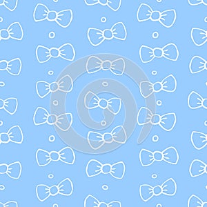 Seamless pattern with bows, asymmetric random polka dots, bubbles or buttons. Cute fun simple abstract vector texture