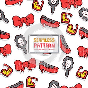 Seamless Pattern with Bowties, Sun Glass, Woman Shoe and Mirror