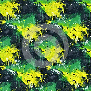 seamless pattern with Brazilian flag of Brazil with on yellow green blue background grunge watercolor texture
