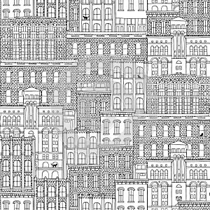 Seamless pattern of brick houses