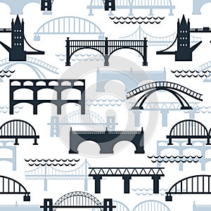 Seamless pattern of bridge silhouettes
