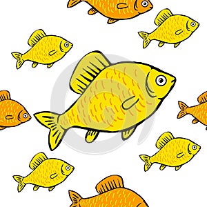 Seamless pattern bright colored fish on a white background
