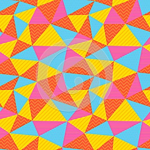 Seamless pattern. Bright colored triangles with different textures.