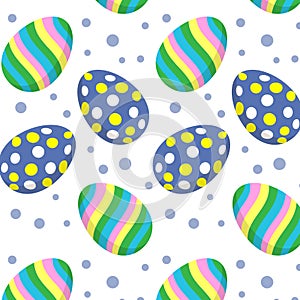 Seamless pattern, bright colorful Easter eggs with an ornament on a white background. Festive decor