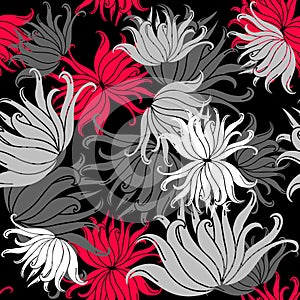 Seamless pattern of bright colorful flowers.