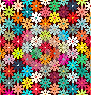 Seamless pattern of bright colorful flowers.