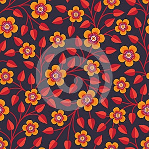 Seamless pattern with bright decorative flowers