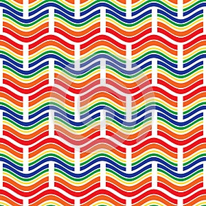 Seamless pattern. Bright geometric ornament with waves and rectangles.