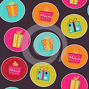 Seamless pattern with bright gift boxes