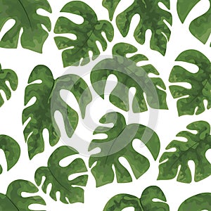 seamless pattern of bright green tropical leaves on white background.Vector Tropical palm leaves seamless pattern. Jungle floral