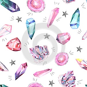 Seamless pattern with gems and crystals photo