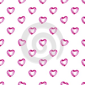 Seamless pattern with bright hand painted watercolor hearts