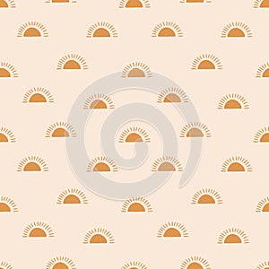 Seamless pattern with bright suns on a light background