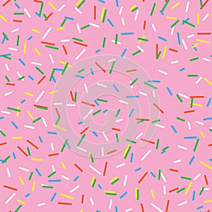 Seamless pattern bright tasty vector donuts sprinkles background. Doughnut background in cartoon style